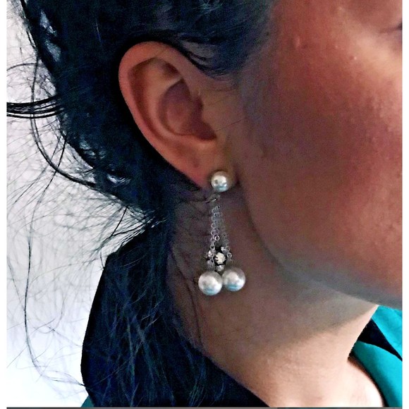 Vintage 1960s rhinestone screw back silver earring pearl whimsicore fairy retro - Picture 4 of 5